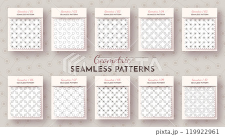 Set 10 Seamless Patterns. Geometric Illustrations. Traditional Minimalistic Textures. Abstract Modern Backgrounds 119922961