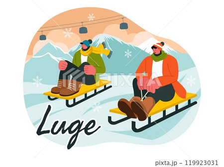 Luge Sled Race Athlete Winter Sport Vector Illustration featuring an Athlete Riding a Sled on Ice in a Flat Style Cartoon Background 119923031