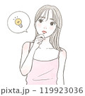 顎に手を添える、何かをひらめく　思いつく女性 119923036