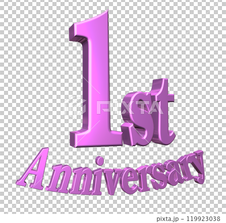 3DCG文字「1st Anniversary/1周年」パープル,紫,ピンク 3DCG文字「1st Anniversary/1周年」パープル,紫,ピンク 119923038