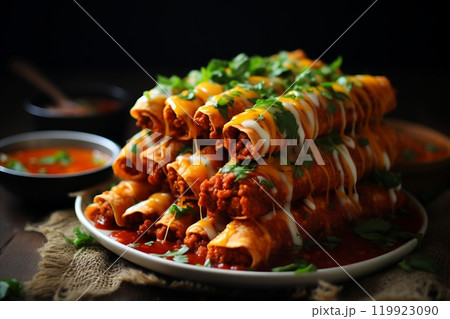 Delicious and mouthwatering mexican enchiladas. perfect for authentic mexican food lovers 119923090