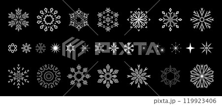 Snowflakes icon collection. Graphic modern black and white ornament. 119923406