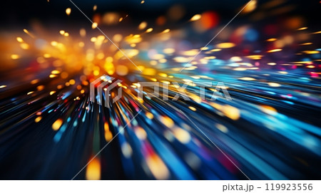 Close-up of brightly sparkling and pulsating colored lines against dark background 119923556