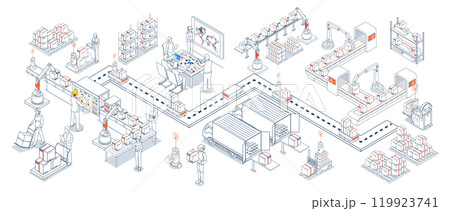 Automated warehouse robots are autonomous machines that streamline warehouse operations through smart automation technology concept. Vector eps10 119923741