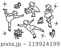 フィギュアスケートで踊る・ジャンプする・回転する女の子（線画） 119924199