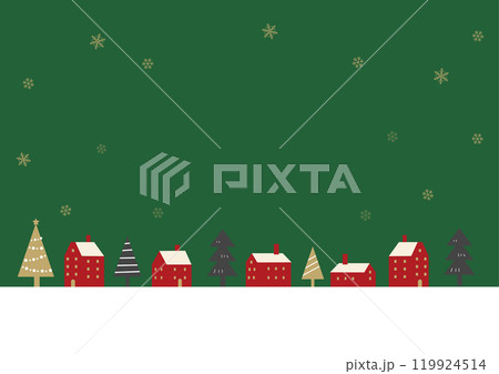 クリスマスの雪景色の街並みのフレームイラスト クリスマスの雪景色の街並みのフレームイラスト 119924514