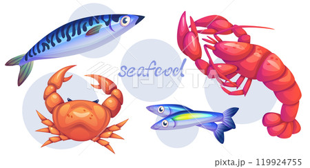 Crab, lobster and salmon fish vector illustration 119924755