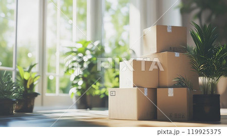 積み重なった段ボール 119925375