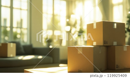 積み重なった段ボール箱 積み重なった段ボール箱 119925409