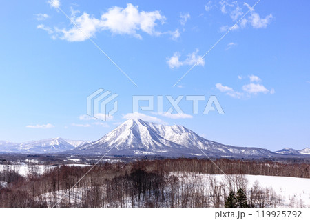 北海道京極町、望羊の丘から眺めた初春の尻別岳【4月】 119925792