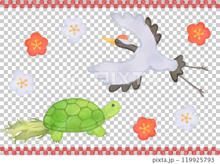 Hand drawn crane and turtle illustration set 119925793