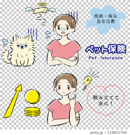 一隻身體不適的狗及其難以支付治療費用的女主人的插圖集 一隻身體不適的狗及其難以支付治療費用的女主人的插圖集 119925794