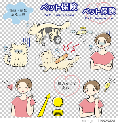 狗寵物保險圖像和女主人的插圖集 119925828