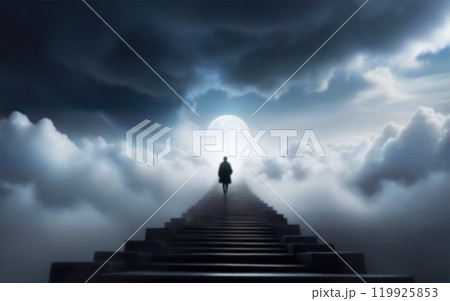 blurred background of stairway to heaven and receding silhouette, religion concept 119925853
