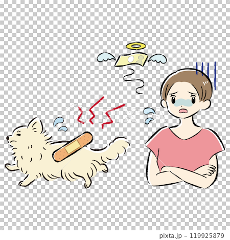 Illustration set of an injured dog and a worried female owner Illustration set of an injured dog and a worried female owner 119925879