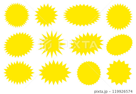 ギザギザ　黄色　スターバースト　衝撃　あしらい　フレーム　ベクター　セット	 119926574