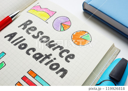 Notebook with notes on resource allocation. Strategic planning. Notebook with notes on resource allocation. Strategic planning. 119926818