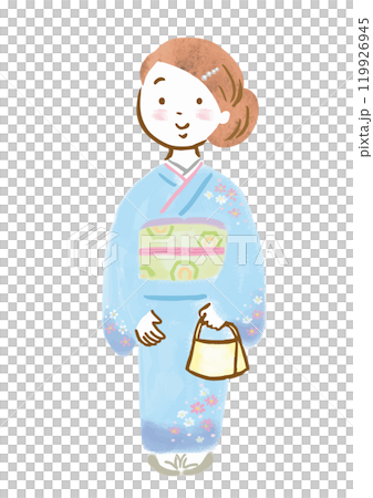 Hand-drawn illustration of a woman in a kimono 119926945