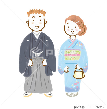 和服を着た男女の手描きイラスト 119926947