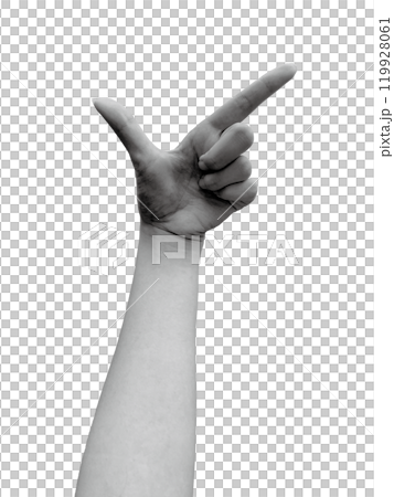 Woman's left hand with thumb and index finger up (monochrome) Woman's left hand with thumb and index finger up (monochrome) 119928061