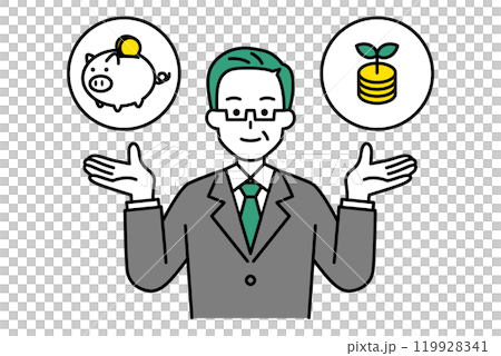 A middle-aged man in a suit proposing savings or investment 119928341