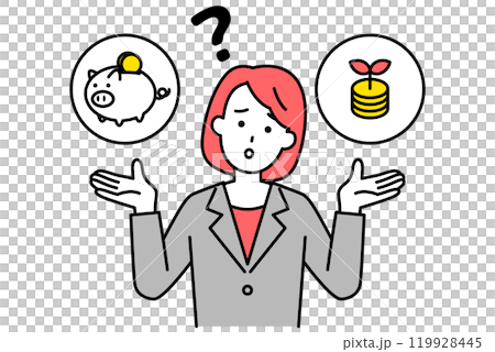 穿西裝的女人想知道是省錢還是投資 穿西裝的女人想知道是省錢還是投資 119928445