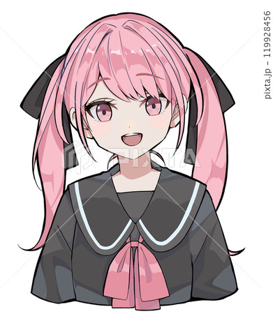 笑顔のピンク色の髪のツインテールの女性のバストアップイラスト 笑顔のピンク色の髪のツインテールの女性のバストアップイラスト 119928456