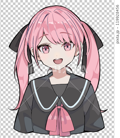 笑顔のピンク色の髪のツインテールの女性のバストアップイラスト 笑顔のピンク色の髪のツインテールの女性のバストアップイラスト 119928456