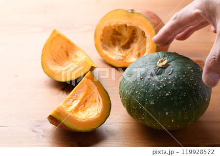 かぼちゃ 木目背景 119928572