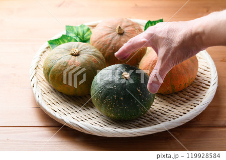 かぼちゃ 木目背景 119928584