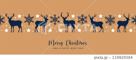 christmas greeting card with seamless deer and snowflake pattern vector illustration 119929384