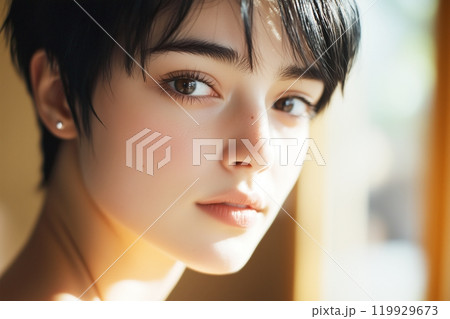 黒髪ショートヘアの美人女性「AI生成画像」 119929673
