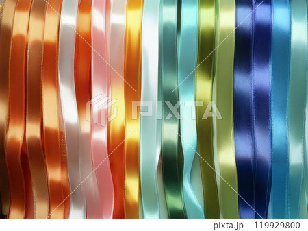 リボンの背景 カラフル 赤 青 水色 ピンク 緑 オレンジ色 リボンの背景 カラフル 赤 青 水色 ピンク 緑 オレンジ色 119929800