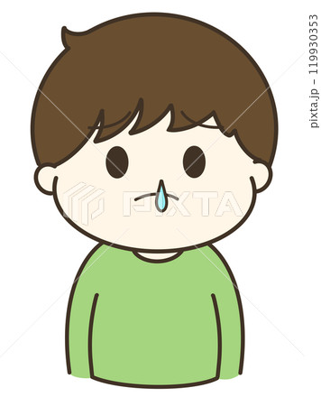 鼻水を垂らして困っている男の子のゆるかわイラスト 119930353
