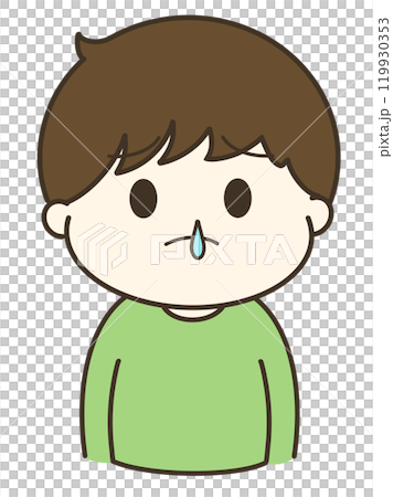 A cute illustration of a boy having trouble with a runny nose 119930353