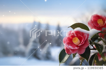 椿と雪の風景 119930385