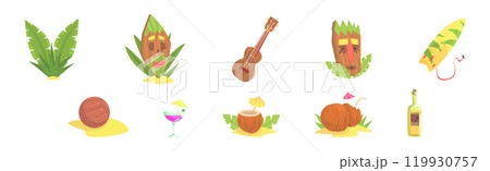 Hawaiian Party Symbol and Object Colorful Vector Set Hawaiian Party Symbol and Object Colorful Vector Set 119930757