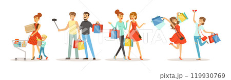 People Character Shopping at Store Make Purchase Vector Set 119930769