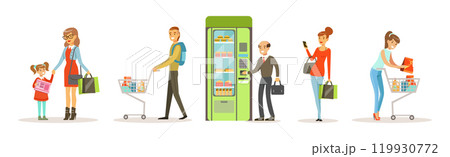 People Character Shopping at Store Make Purchase Vector Set People Character Shopping at Store Make Purchase Vector Set 119930772