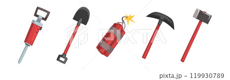 Mining Industry Tool and Extracting Equipment Vector Set 119930789