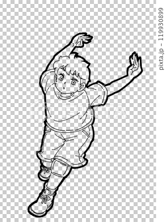 Illustration of a boy taking a run-up to spike Illustration of a boy taking a run-up to spike 119930899