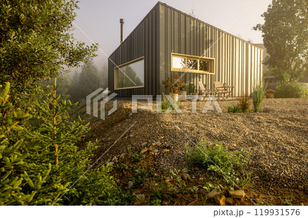Morning Light on a Modern Cabin 119931576