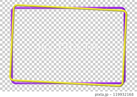 A hard textured rectangular tilted yellow frame in front of a purple double overlapping wire frame 119932168