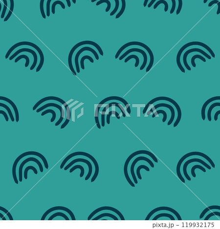Seamless pattern featuring minimalist blue arches on a teal background. Perfect for modern textile designs, wallpapers, and digital art projects. Adds a stylish, contemporary flair 119932175