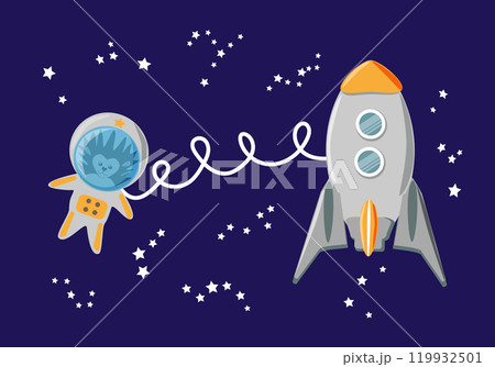 Hedgehog astronaut with rocket in outer space among stars 119932501