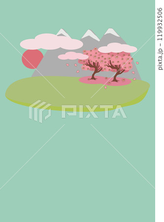 Mountain spring landscape blooming sakura near water - vertical Mountain spring landscape blooming sakura near water - vertical 119932506