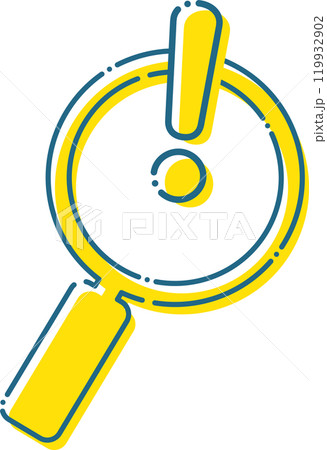 破線の虫メガネとエクスクラメーションマーク 119932902