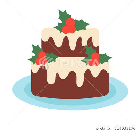 Christmas cupcake with mistletoe. Winter food. Vector Flat Illustration. 119933176