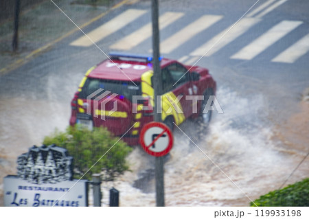 Valencia. Floods. Flooding Spain. Streets flooded by the torrential rains that have fallen. Valencia. Letur. SPAIN. 4 November 2024. Castellon. Tarragona. Castelldefels. Catalonia. Climate change 119933198