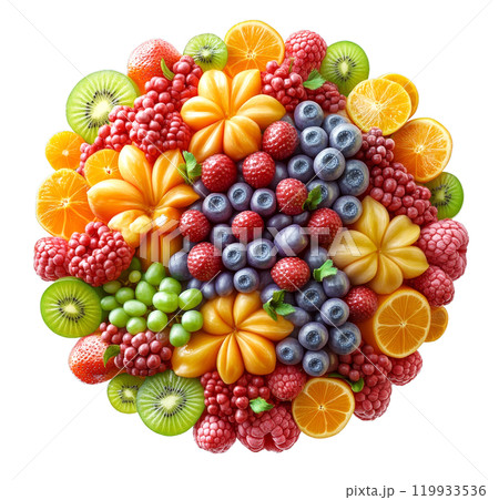 A vibrant arrangement of various fruits,のイラスト素材